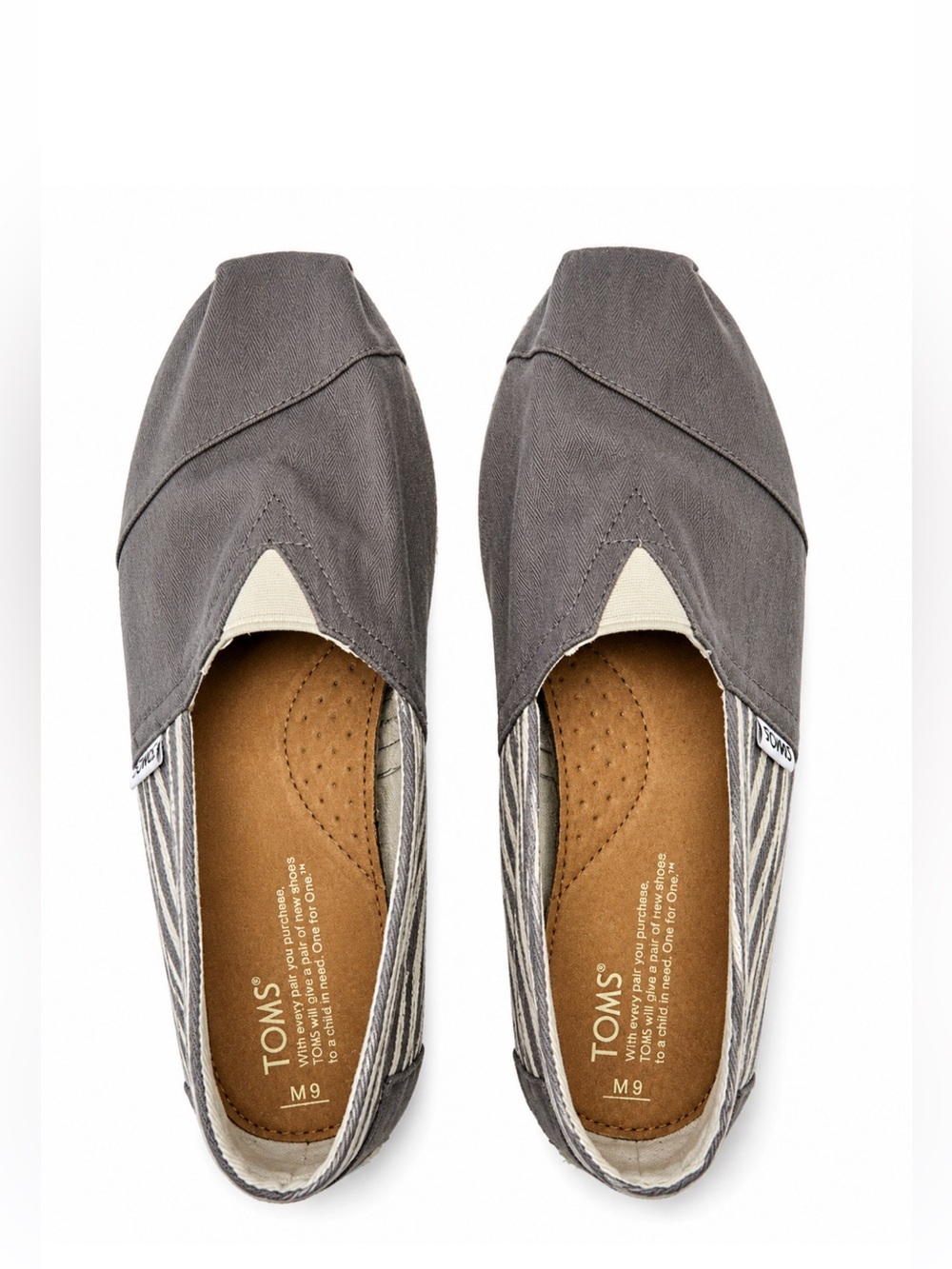 TOMS Gray Canvas Slip-On Shoes with Striped Heel